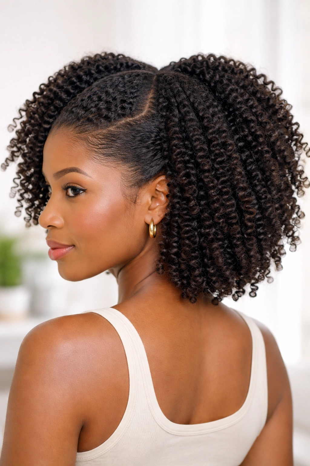 Three-section twist-out showing defined separated coils around the head