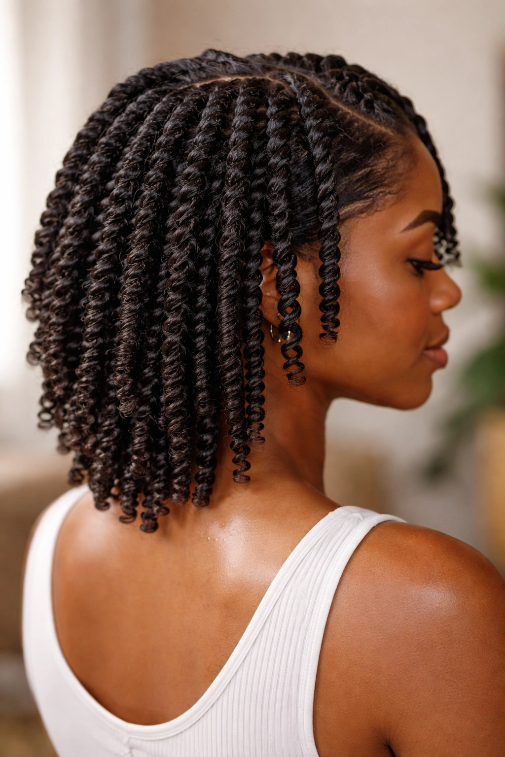 Defined twist-out on damp coils in a travel-ready style