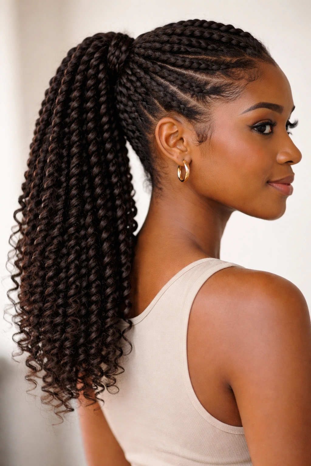 Close-up of Classic Two-Strand Twist Ponytail hairstyle with textured twists