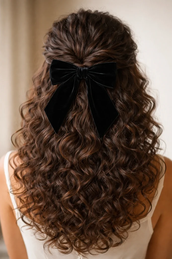 12 Half Up Half Down Bow Styles for Curly Hair