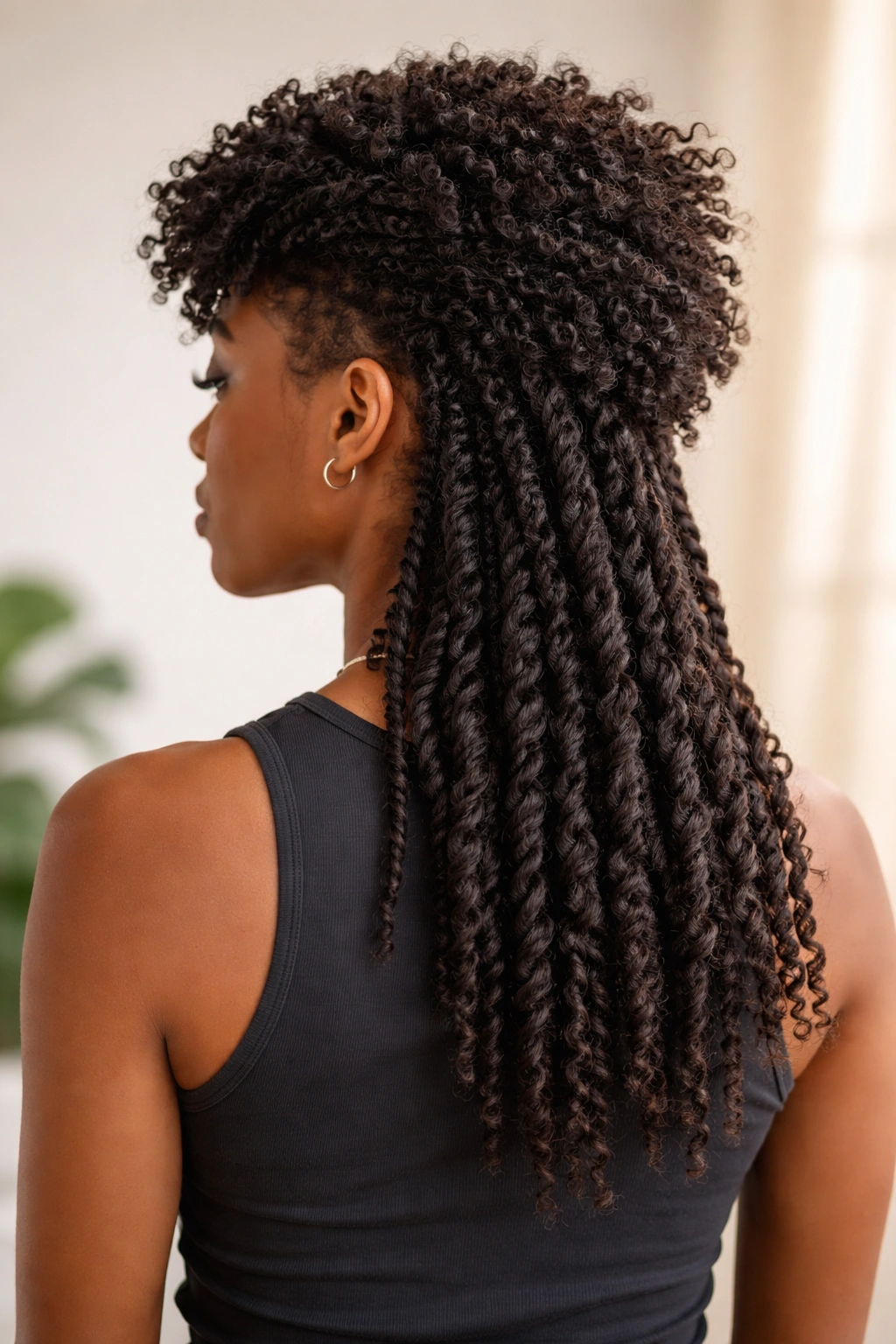 Profile view of a mullet with the back twisted or braided