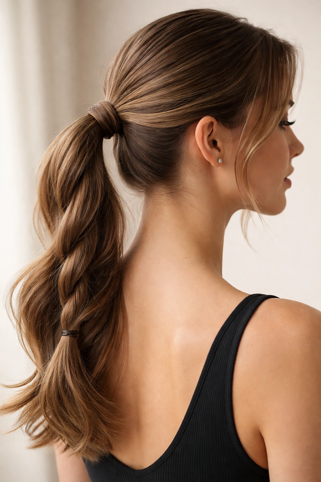 Close-up of Twisted Braided Mid Ponytail showing rope-like twist