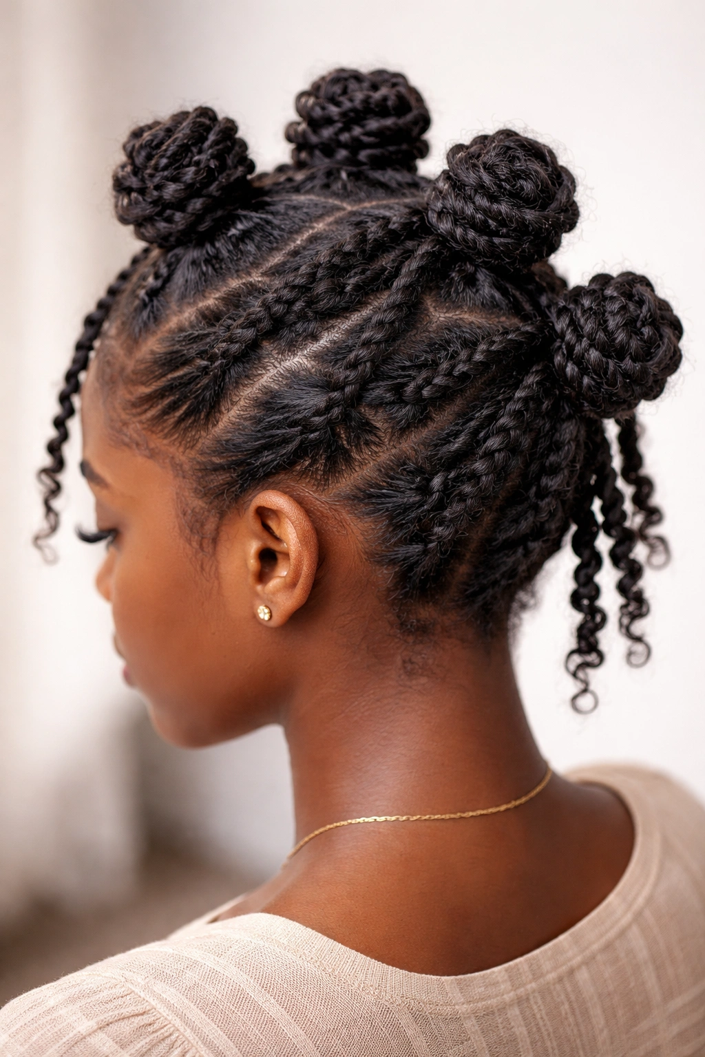 Twisted buns and knots on short hair