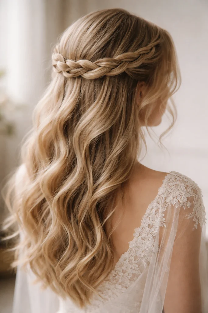 12 Crown Braid Half Up Half Down for Weddings