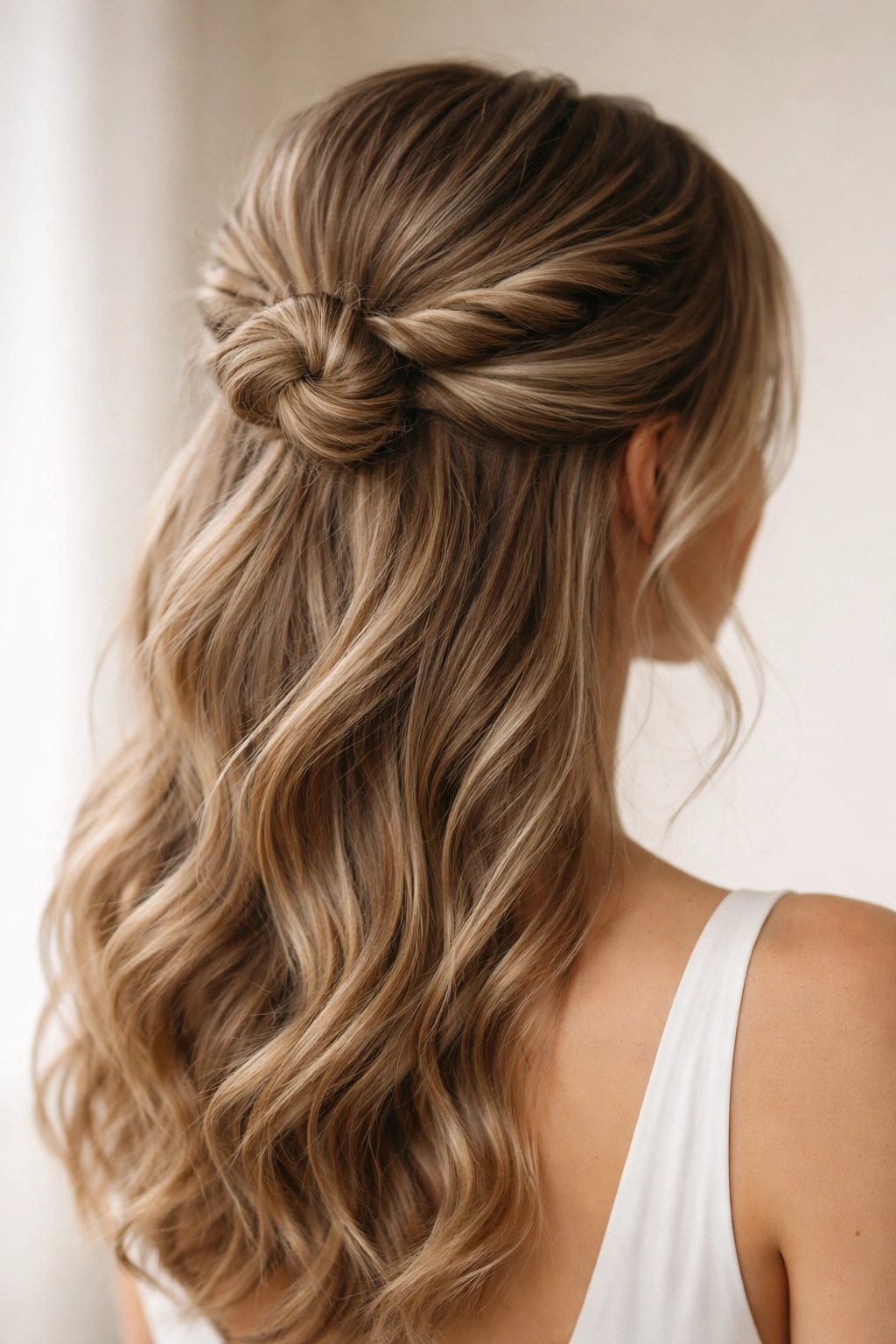 Close-up of Twisted Crown Half-Up Bun showing rope twists forming a crown over the bun