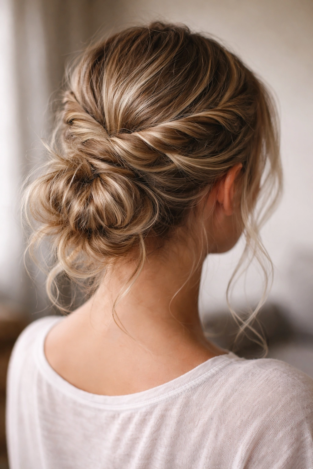 Two loose crown twists forming the base of a messy bun.