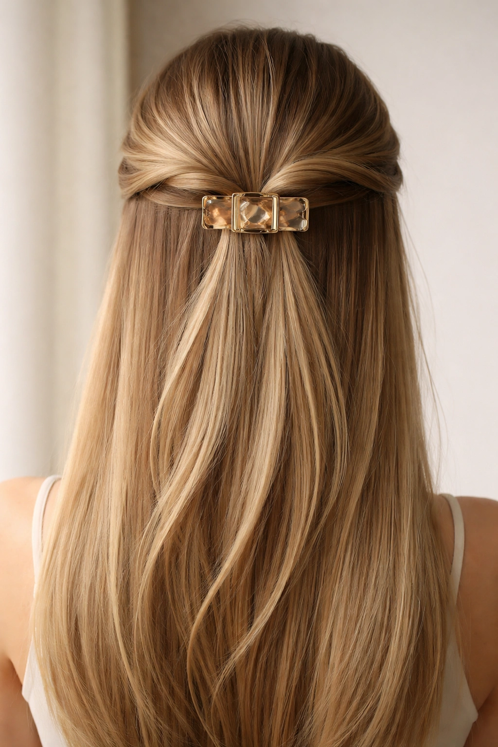 Crown twists on straight hair secured at the back with one clip.