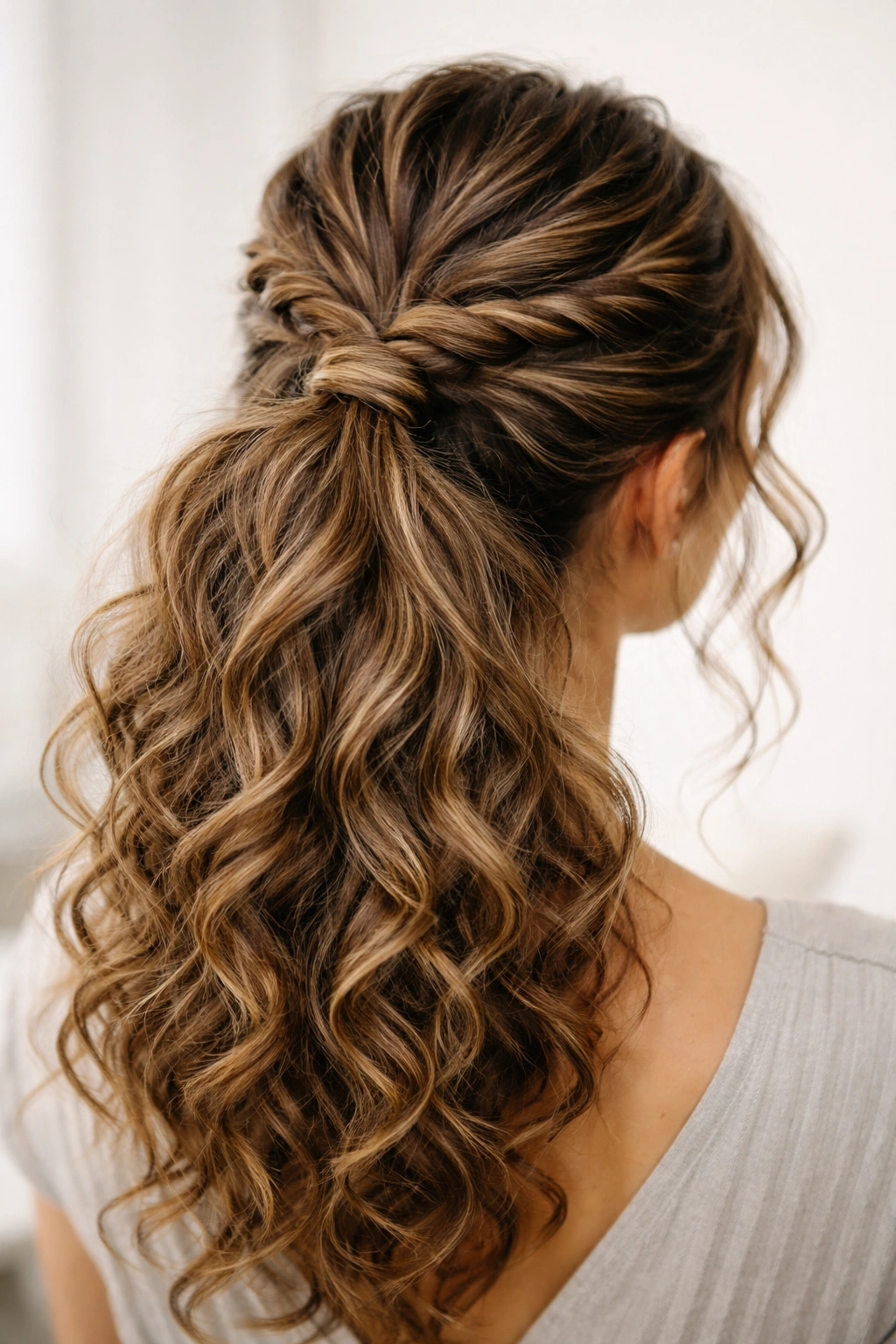 Twisted crown sections leading into a ponytail
