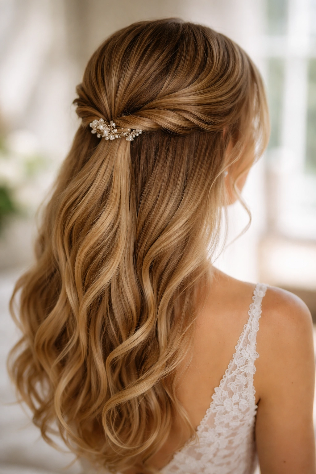 Close-up of classic twisted crown hairstyle with two twisted sections framing the face
