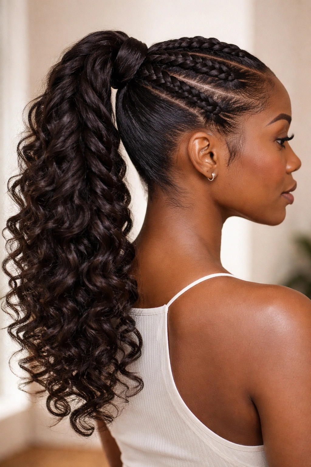 Two thick twists forming a rope-like texture into a high ponytail with defined coils