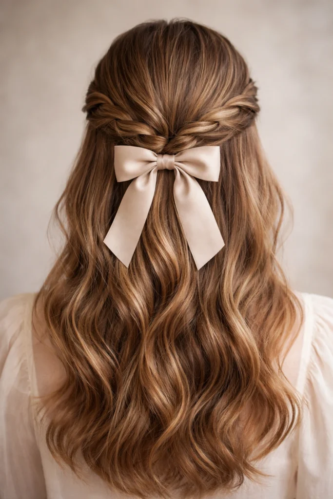 15 Easy Half Up Half Down Bow Styles