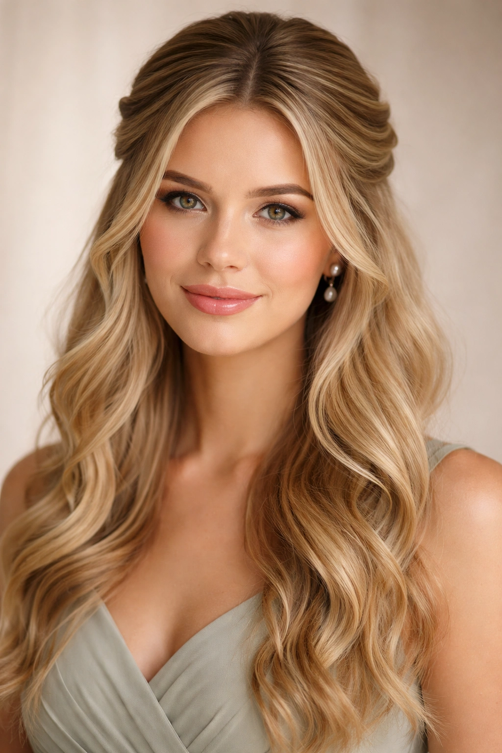 Close-up of The Classic Twisted Half-Up hairstyle with two crown twists.