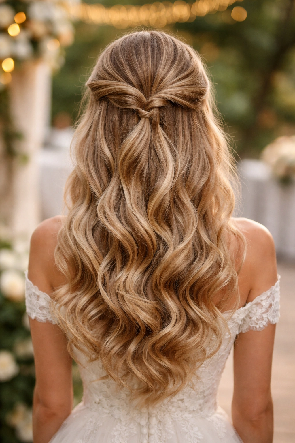 Twisted half up with cascading curls