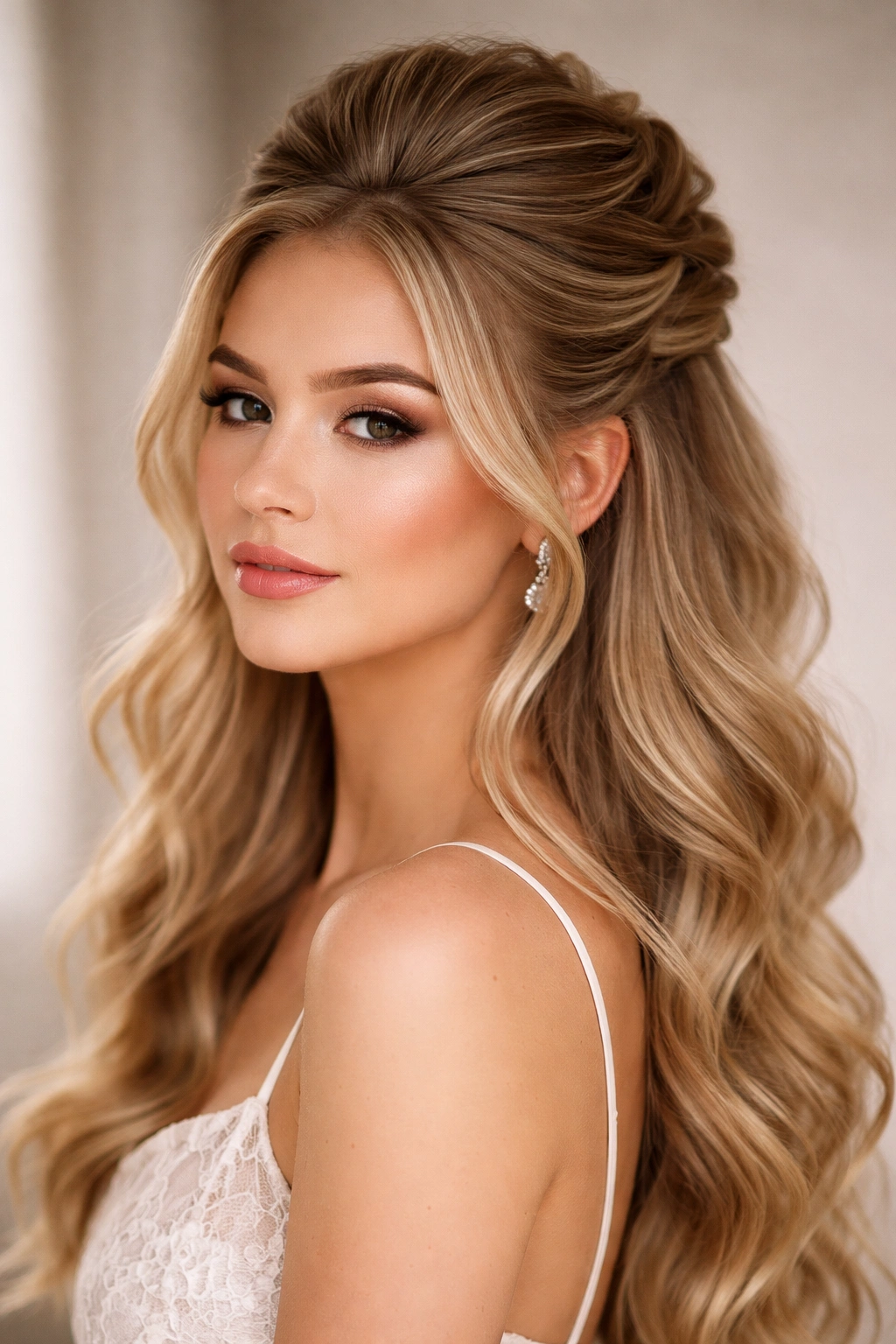 Twists forming a voluminous crown with half-up style