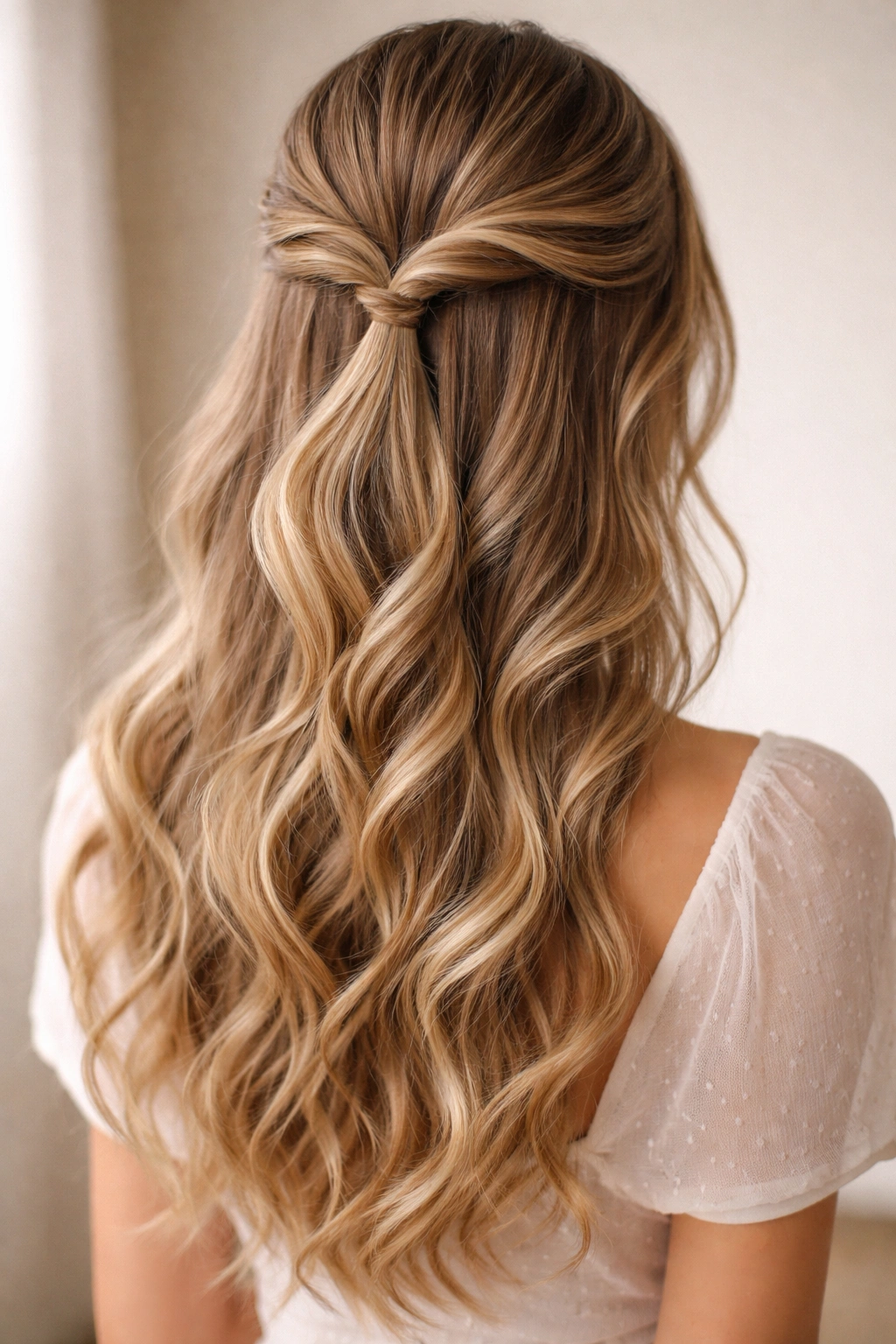 Two loose side twists meeting at the back center with flowing hair