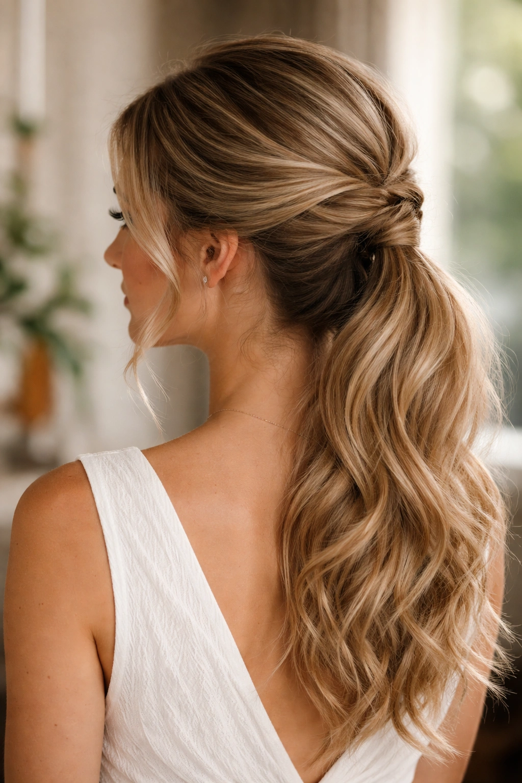 Twisted half-up with low ponytail hairstyle