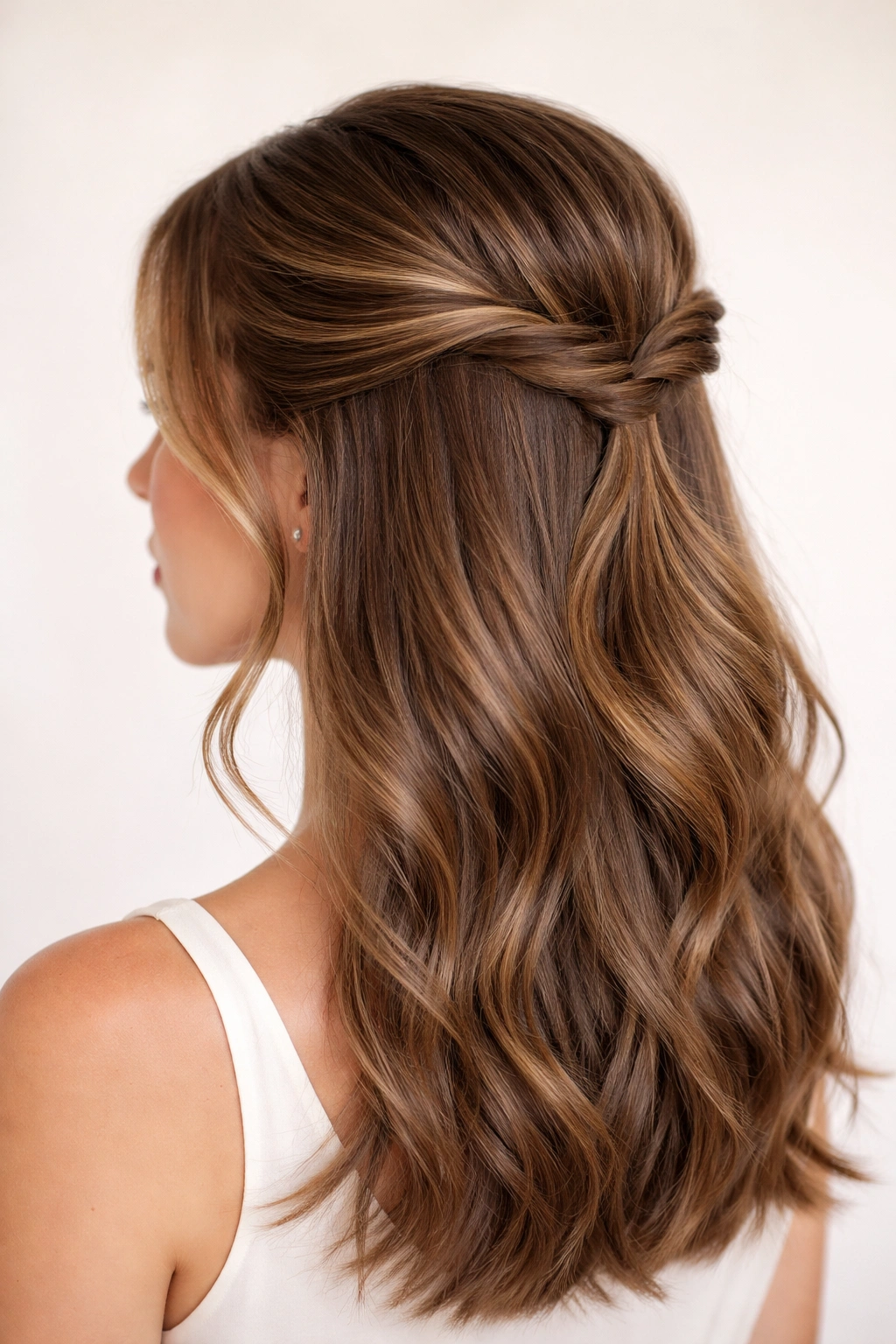 Close-up of Classic Twisted Half Up hairstyle with crown twists at the back