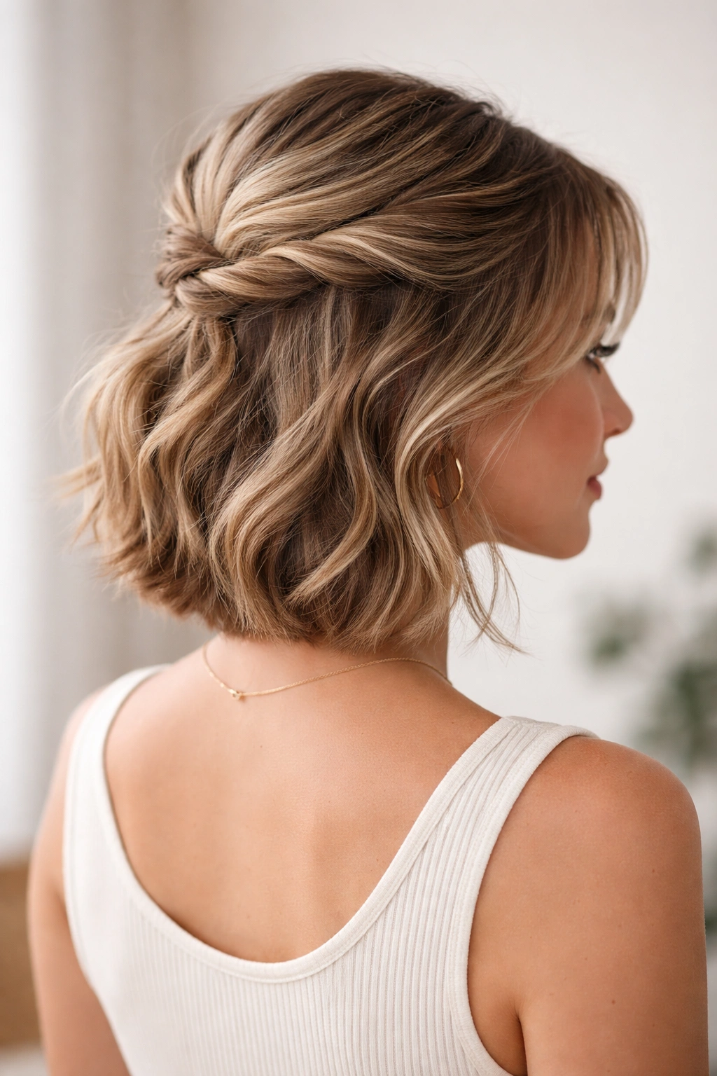 Head-and-shoulders view of a short wig with loose textured twists