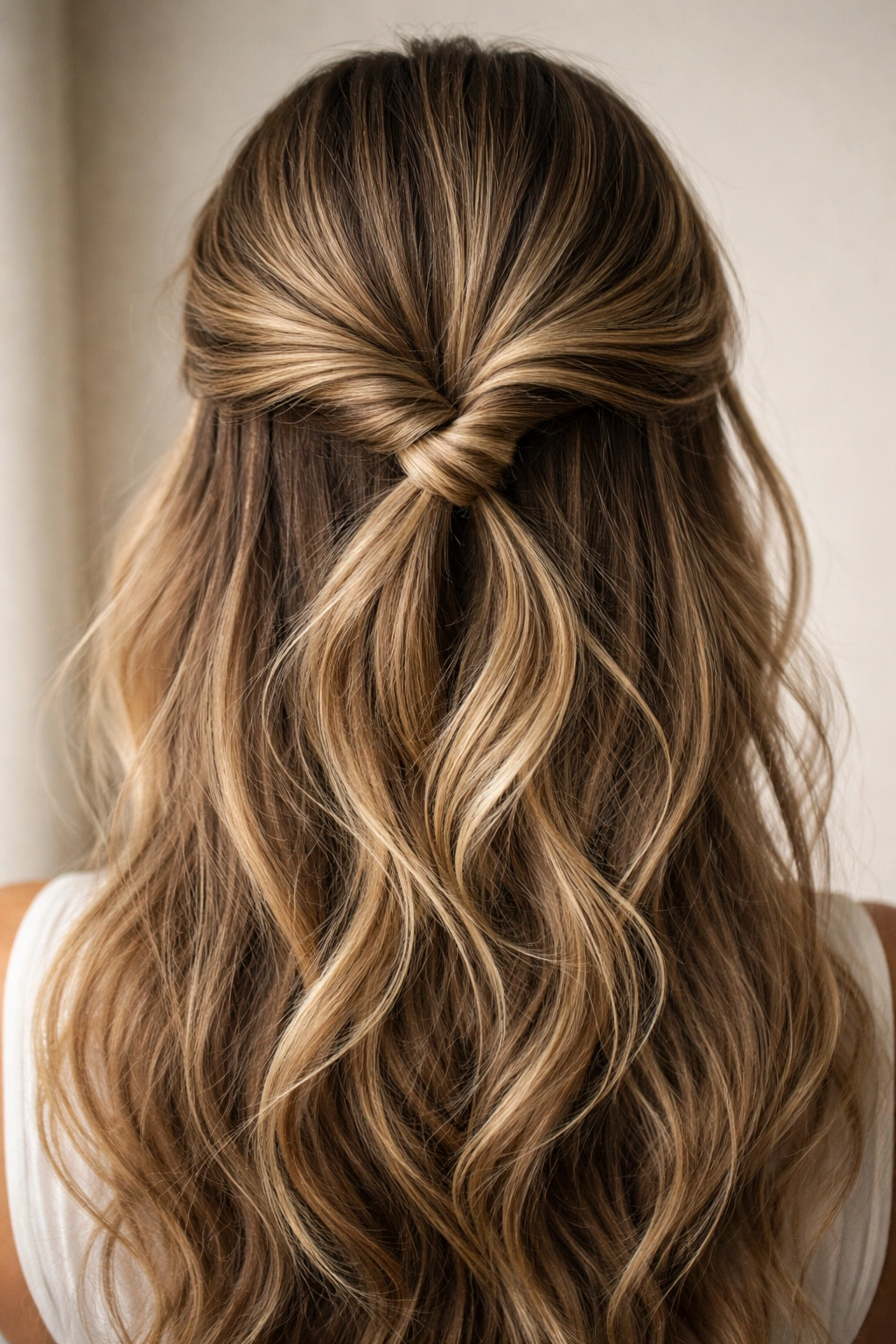 Back view showing two twists forming a knot at the nape