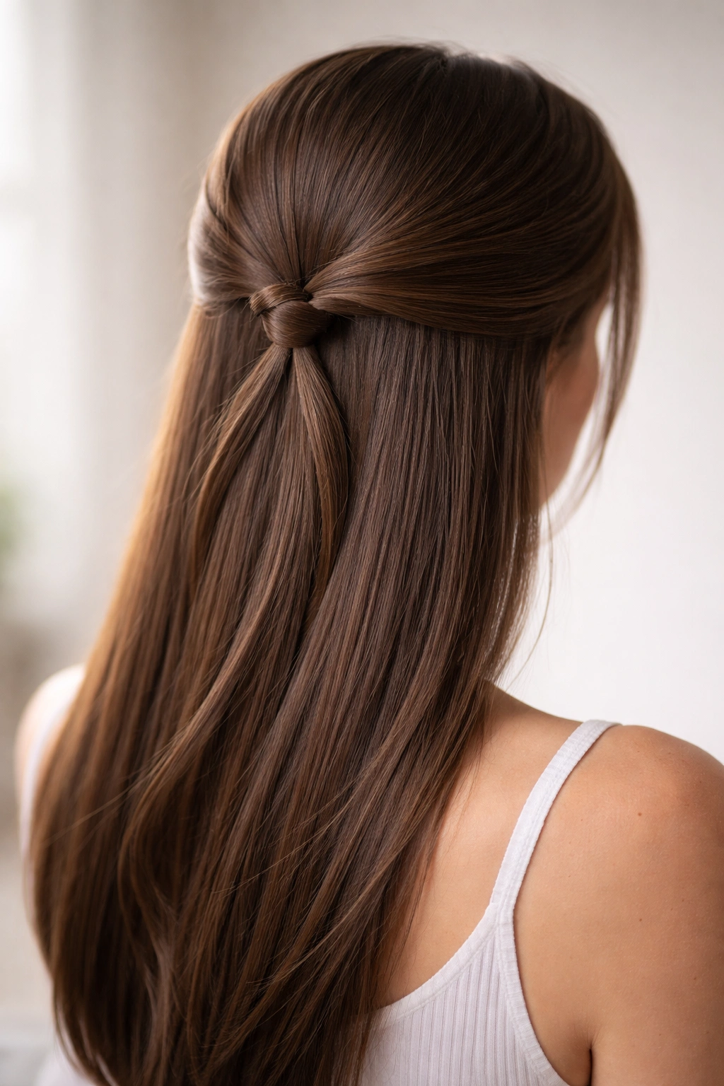 The Twisted Knot hairstyle showing two side twists meeting at the crown on straight hair