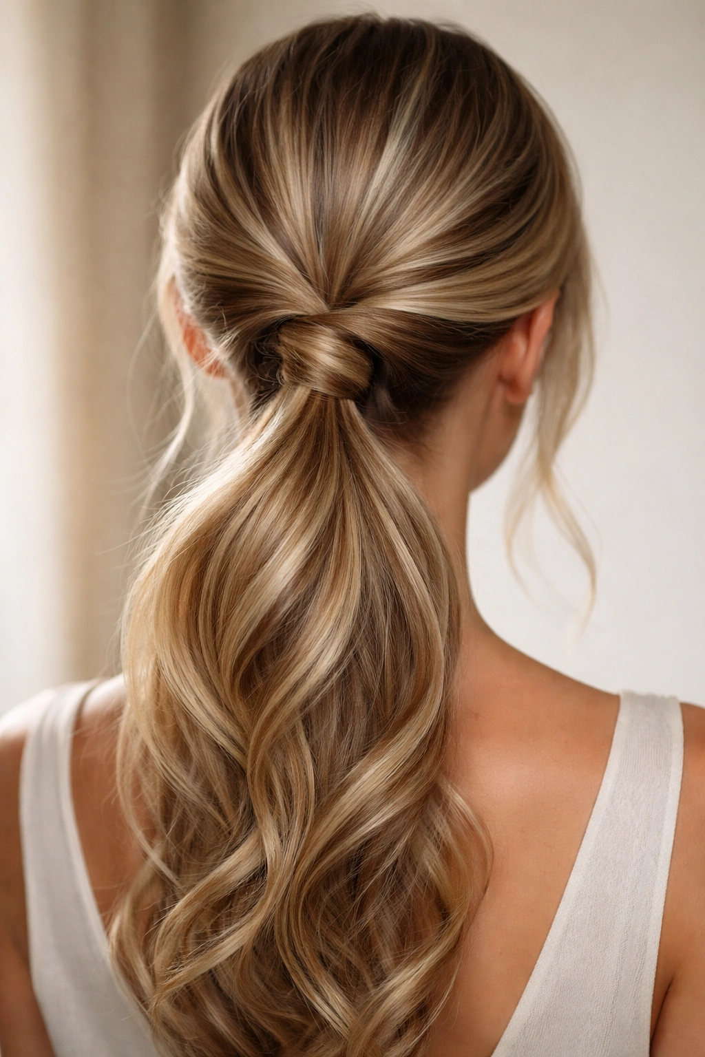 Low ponytail with integrated twists for texture