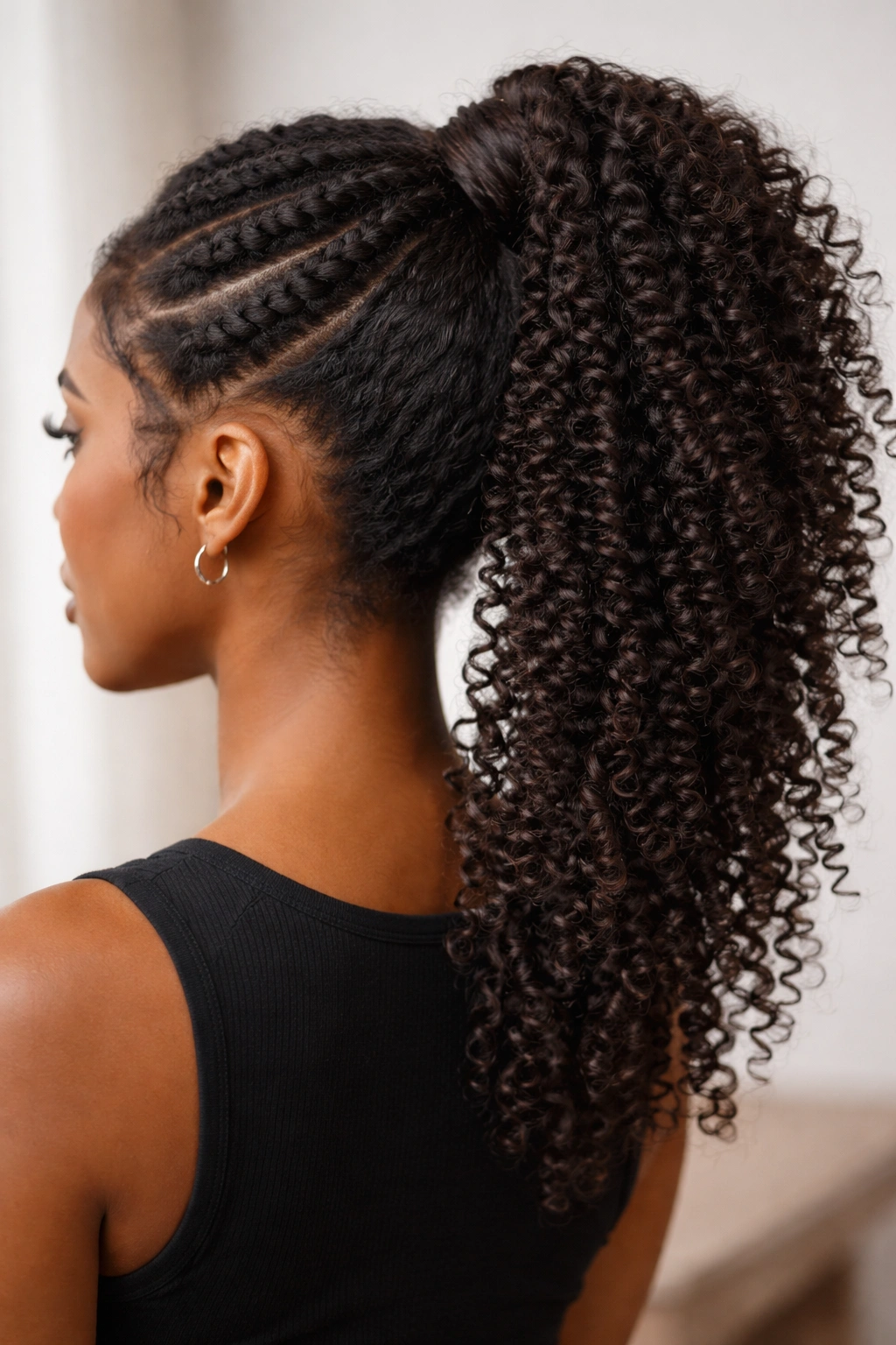Close-up of twisted coil ponytail with two deep twists and visible coil texture.