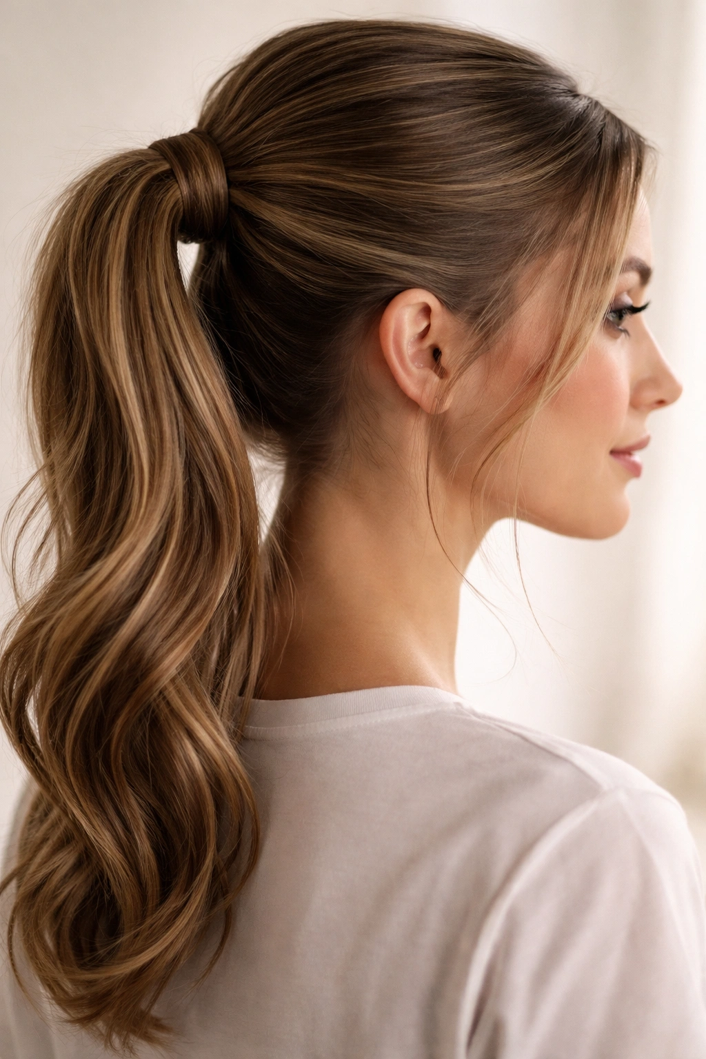 Twisted ponytail with section wrapped around the base