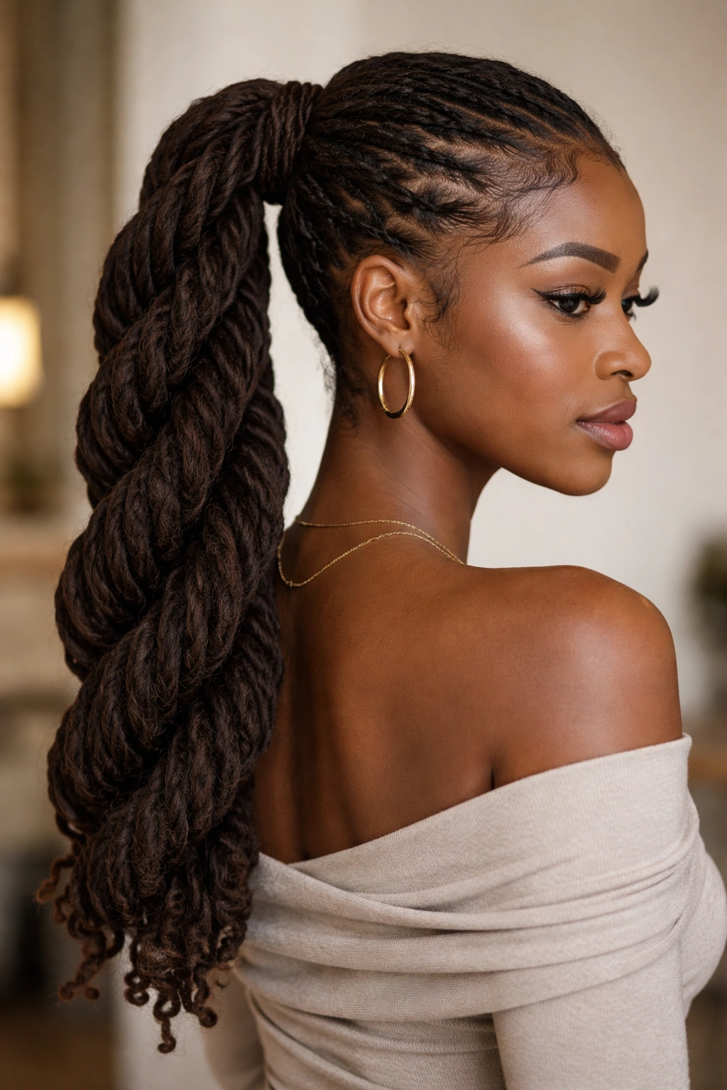 Ponytail with twists along its length