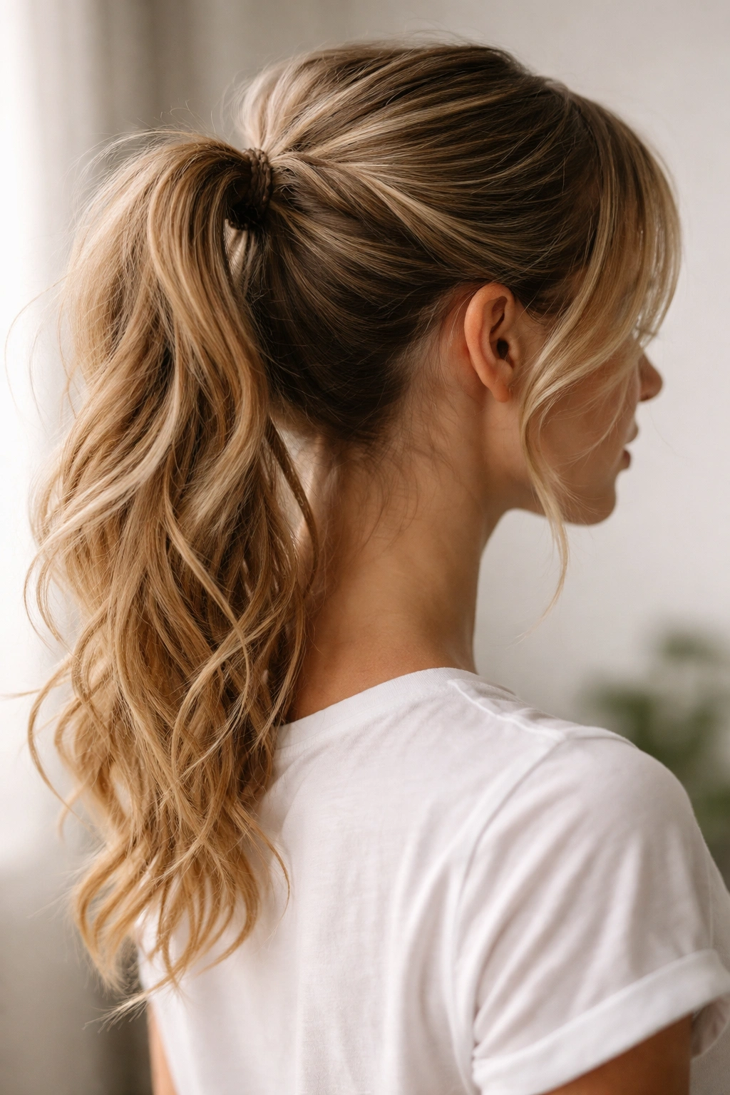 Twisted ponytail with two side twists and loose ends