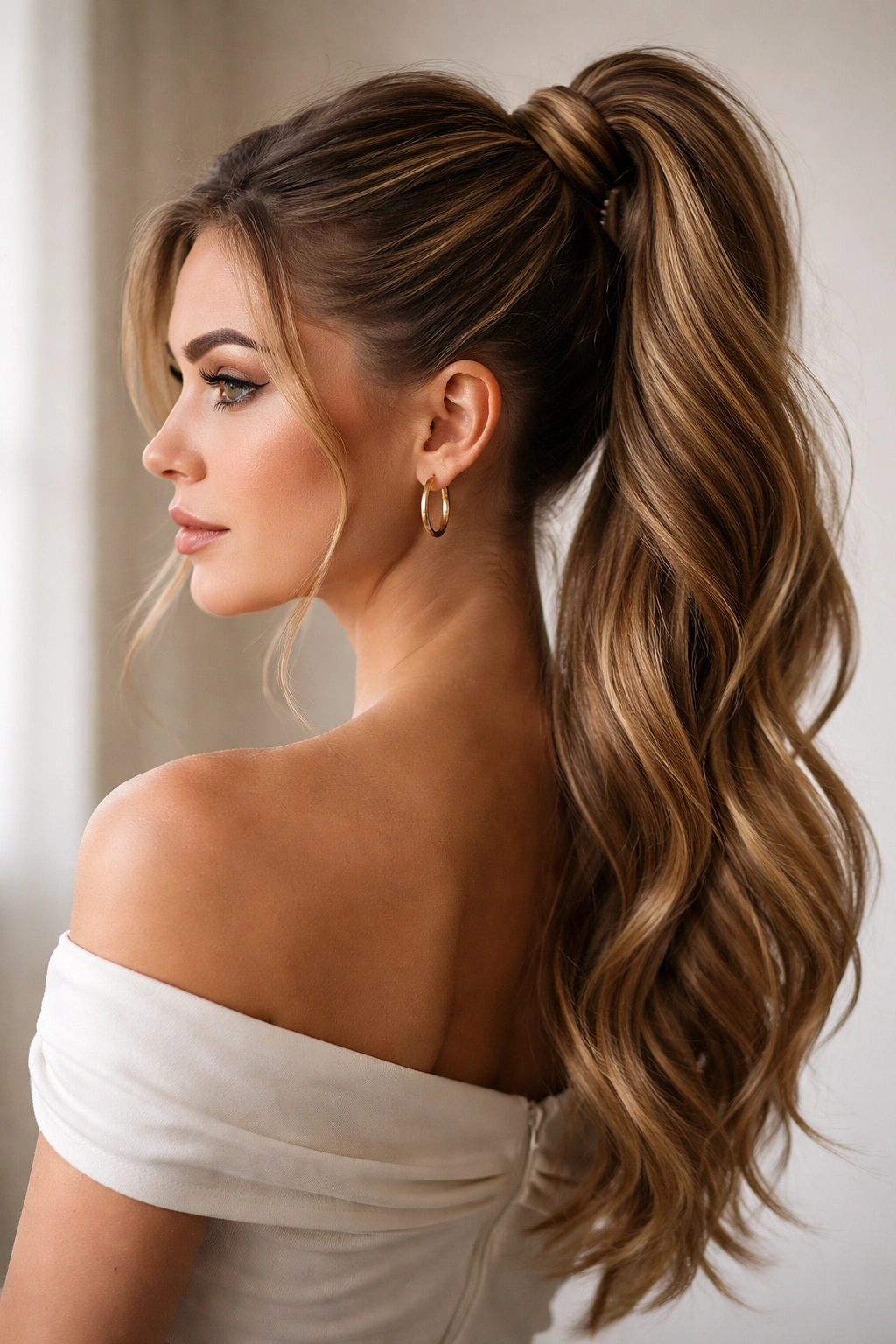 Twisted high ponytail with visible spiral twists