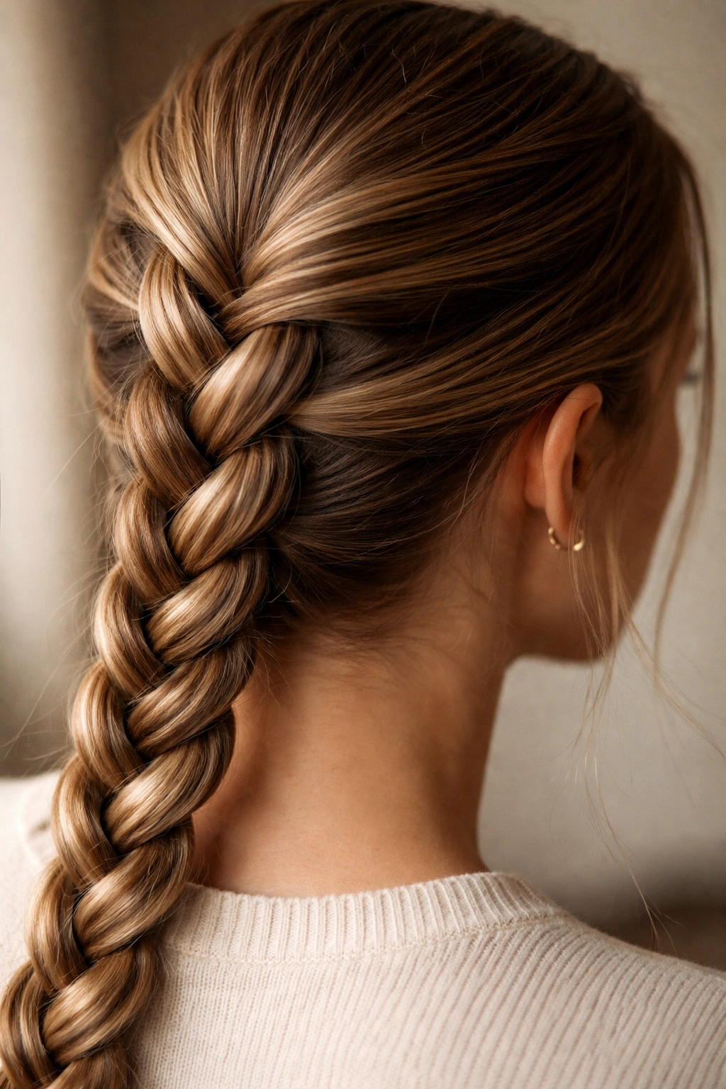 Close-up of twisted rope braid showing two sections twisted into a smooth helix