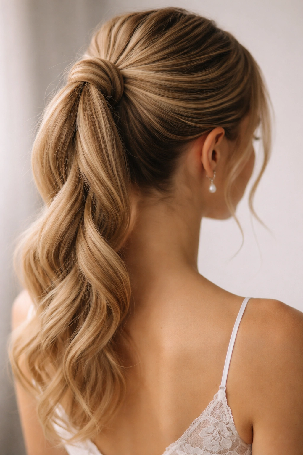 Twisted rope ponytail updo with rope twists around crown