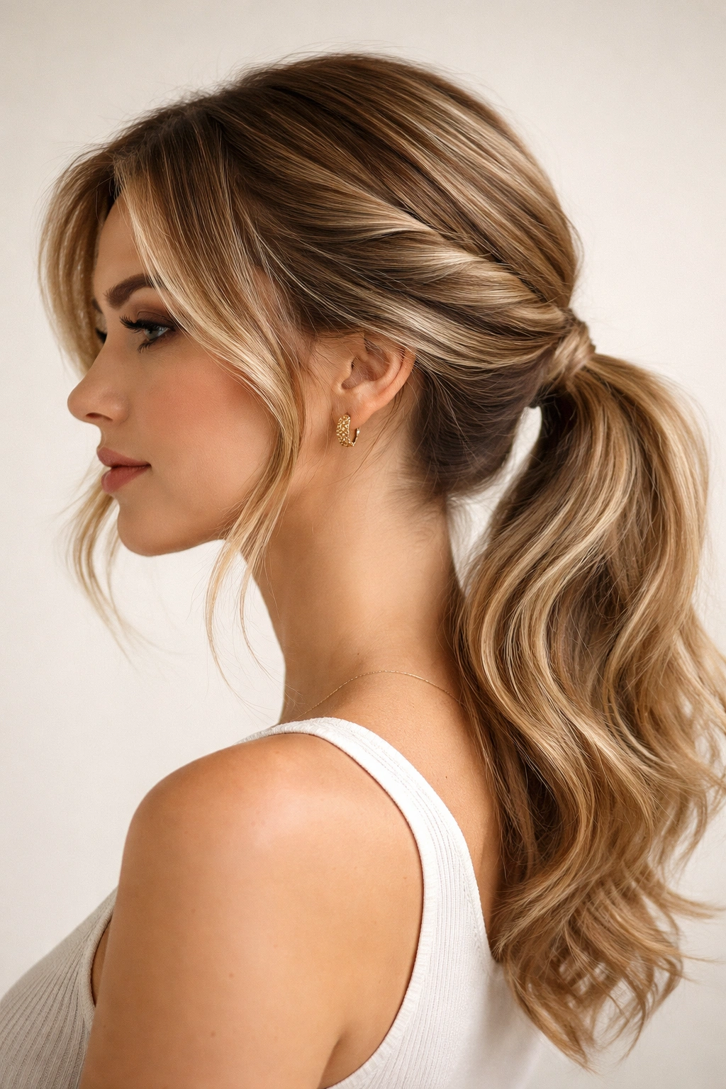 Side twist leading into a low ponytail with visible twist line