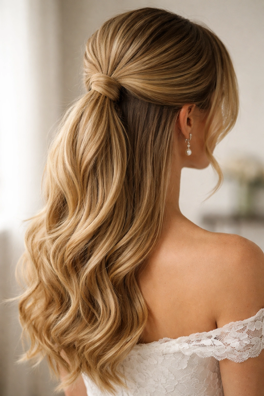 Back-view close-up of Twisted Wrap Half Ponytail showing wrapped base