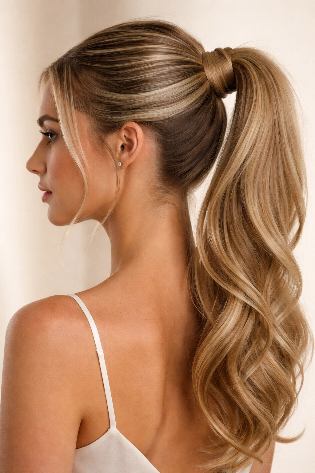 Twisted wrap ponytail with twists around the base