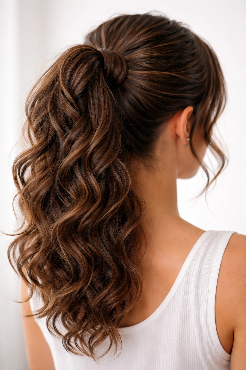 Mid-shot of twist-wrapped ponytail showing texture