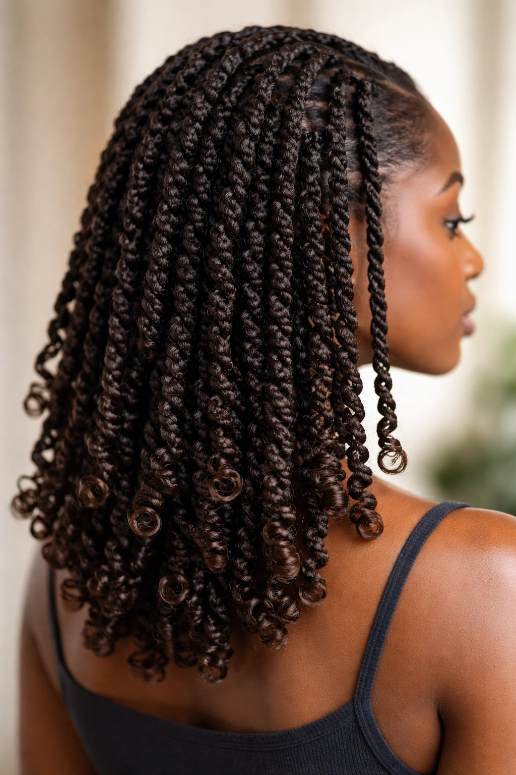Twists with curled ends showing spiral texture and movement