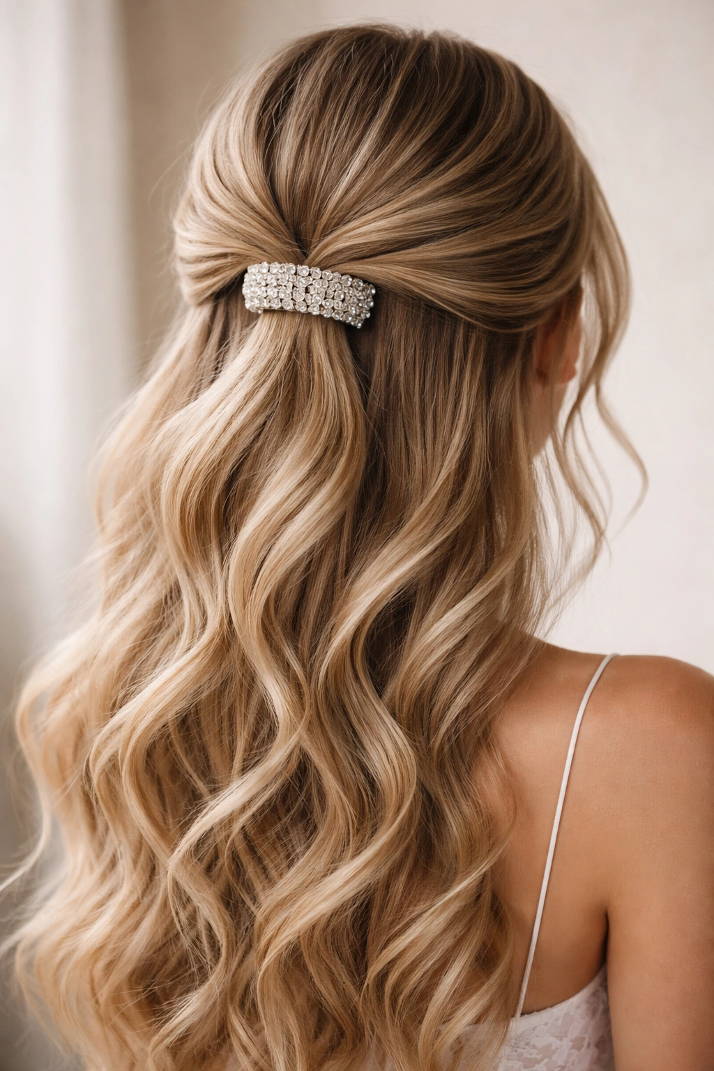 Twisted half-up hairstyle with crystal cuff