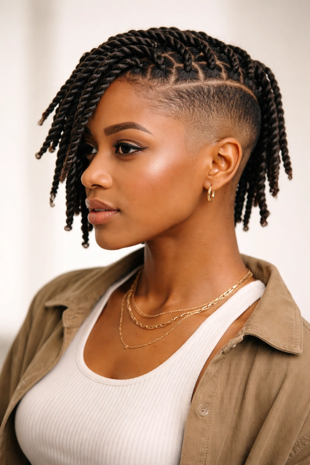 Top crown two-strand twists with shaved sides
