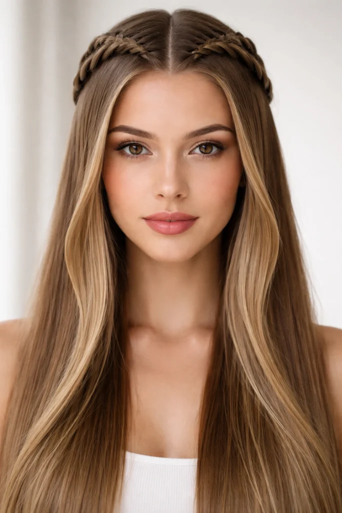 10 Straight Hair With Braid Accents