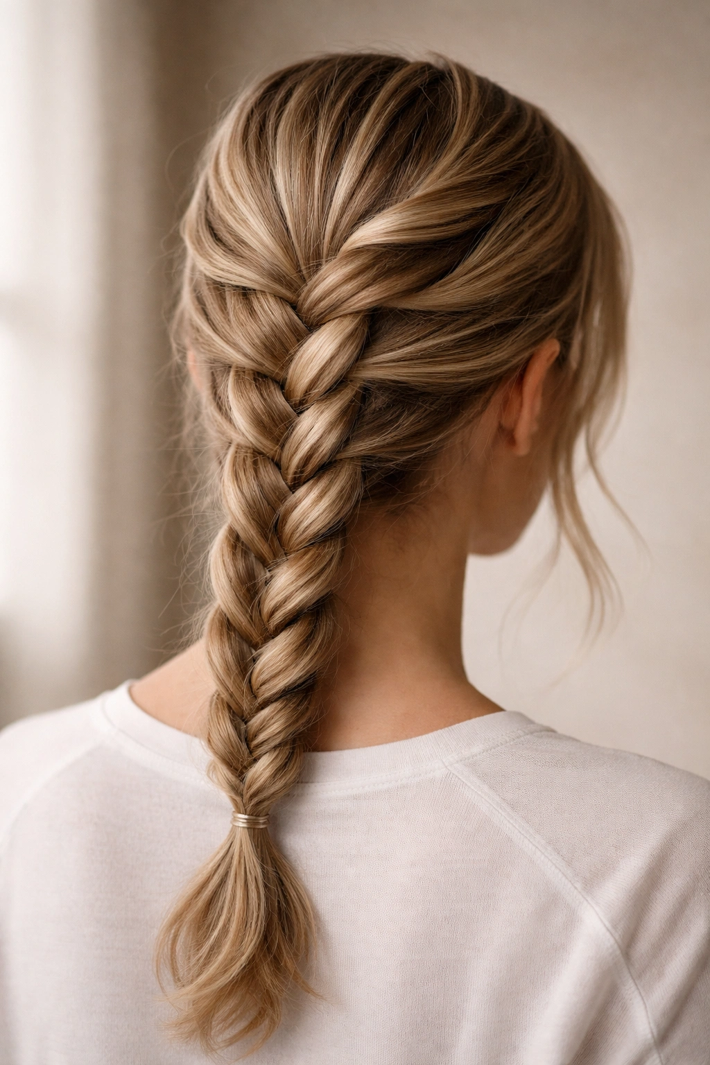 Close-up of a two-strand twisted French braid along the scalp