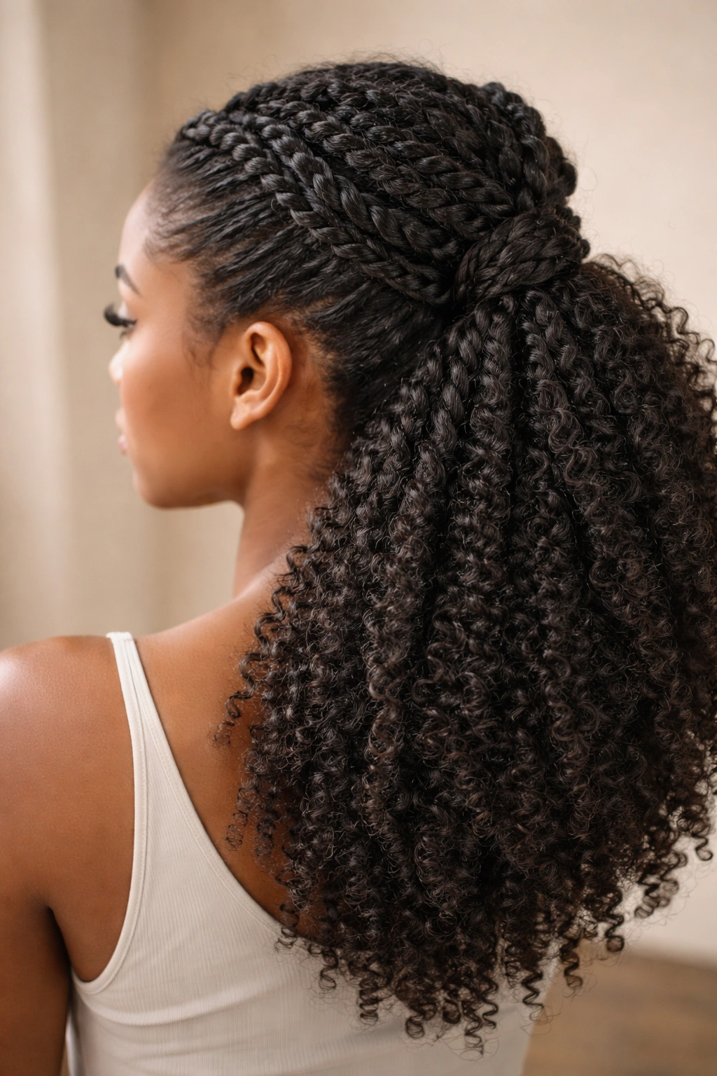 Two-strand twist half-up with pancaked texture