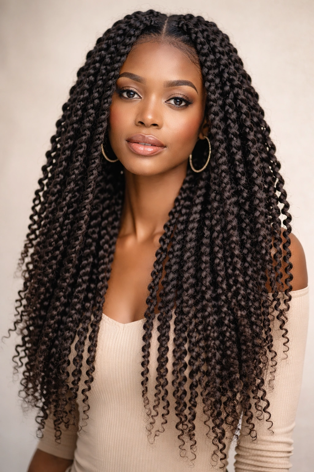 Two-strand twist-out showing long textured coils