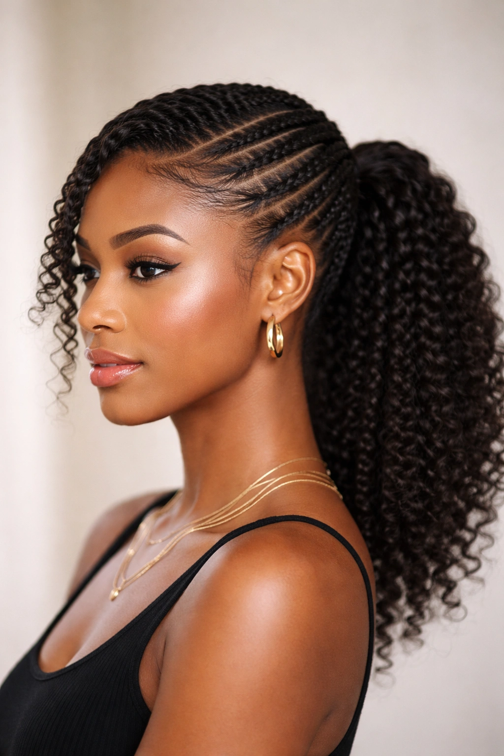 Close-up of two-strand twists forming a side-part ponytail with woven texture