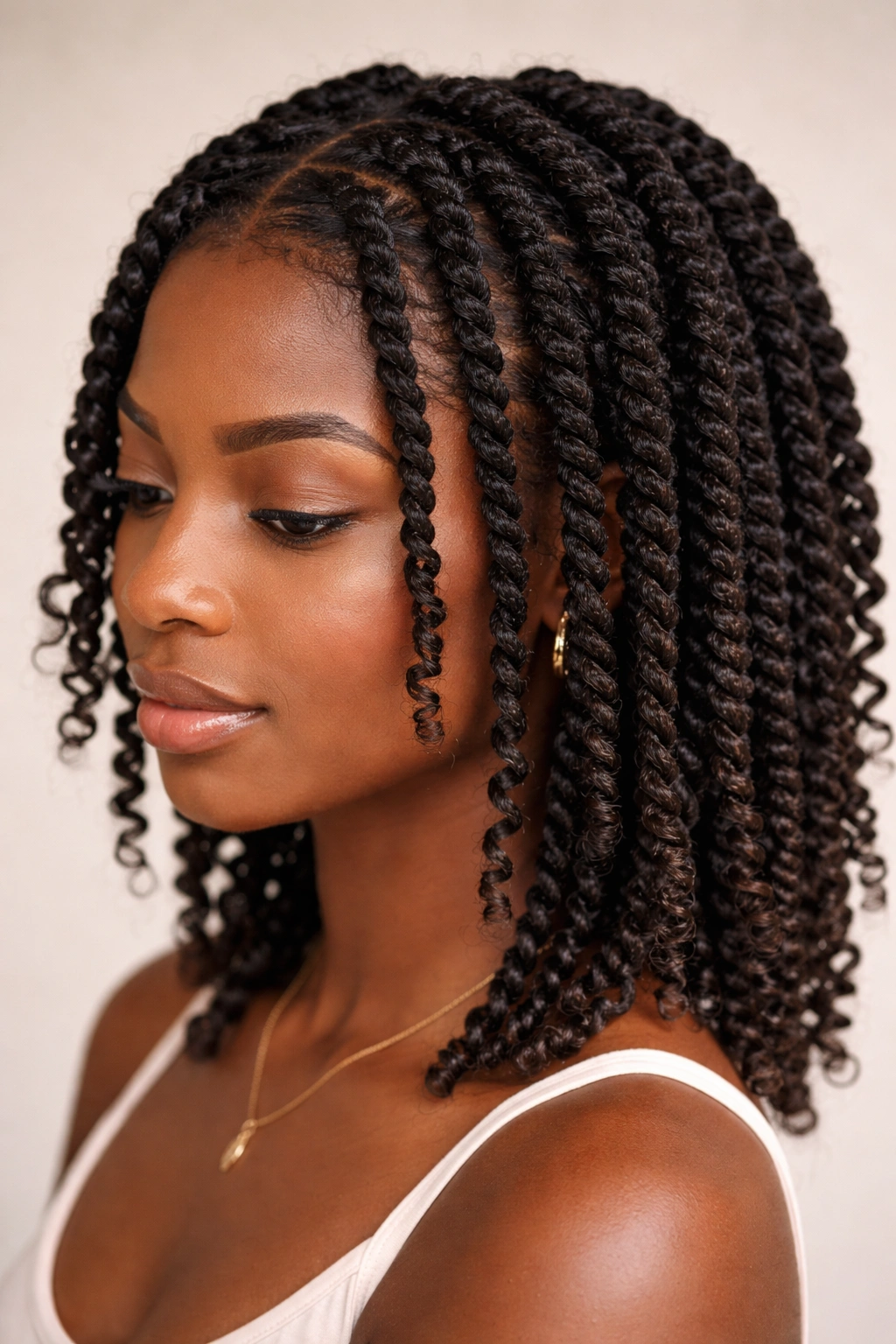 Close-up of two-strand twists on Type 4 hair showing rope-like texture and defined coils
