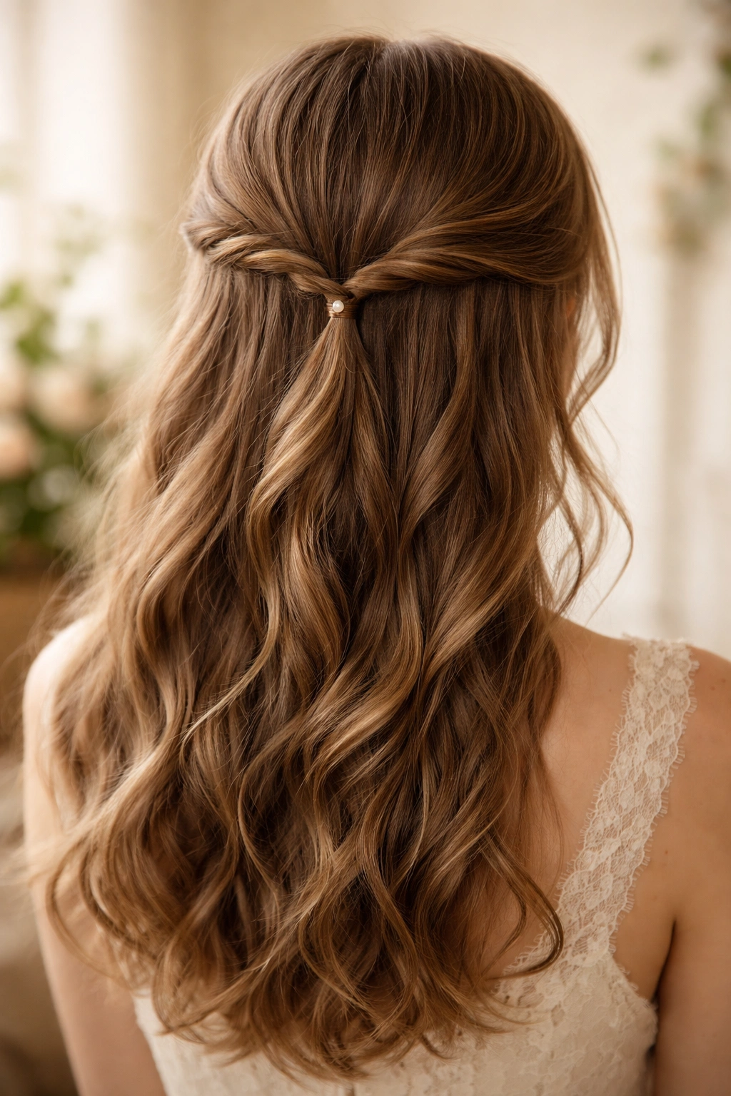Close-up of two-strand twisted half-up hairstyle