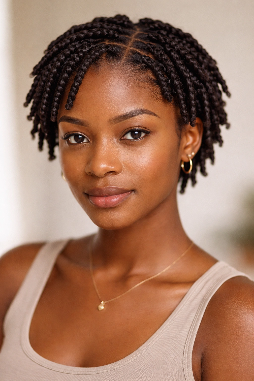 Close-up of defined two-strand twists on short natural hair