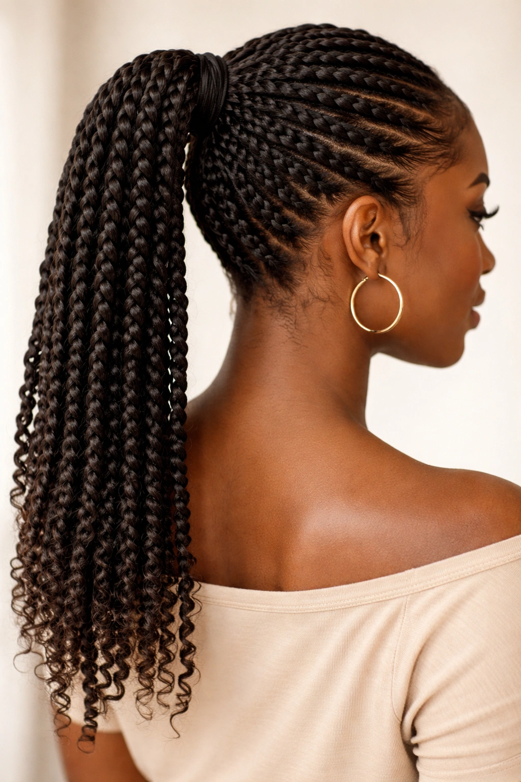 Close-up of two-strand twist ponytail with textured, defined twists at the back
