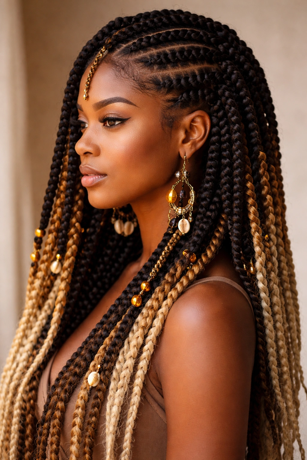 Side profile of two-toned Fulani twists showing color depth