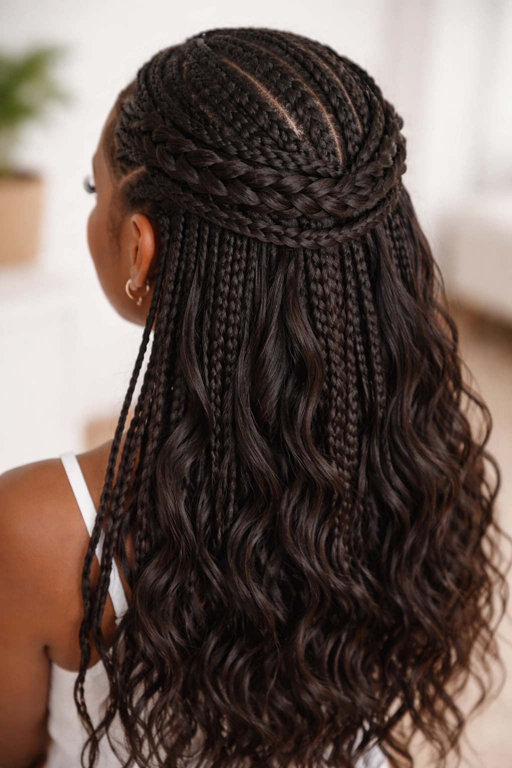 Half-up knotless braid with an underbraid detail.